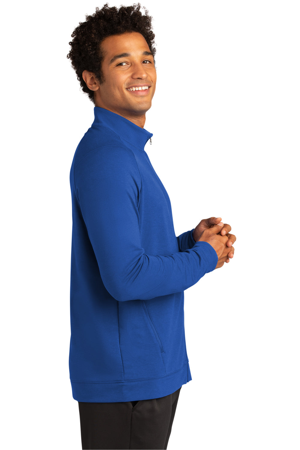 Sport-Tek ST560 Mens Flex Fleece Moisture Wicking Full Zip Sweatshirt True Royal Blue Model Side