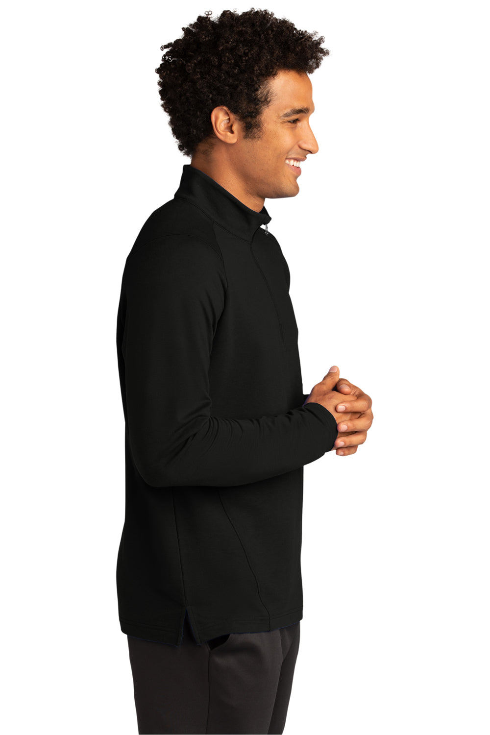 Sport-Tek ST561 Mens Flex Fleece Moisture Wicking 1/4 Zip Sweatshirt Black Model Side