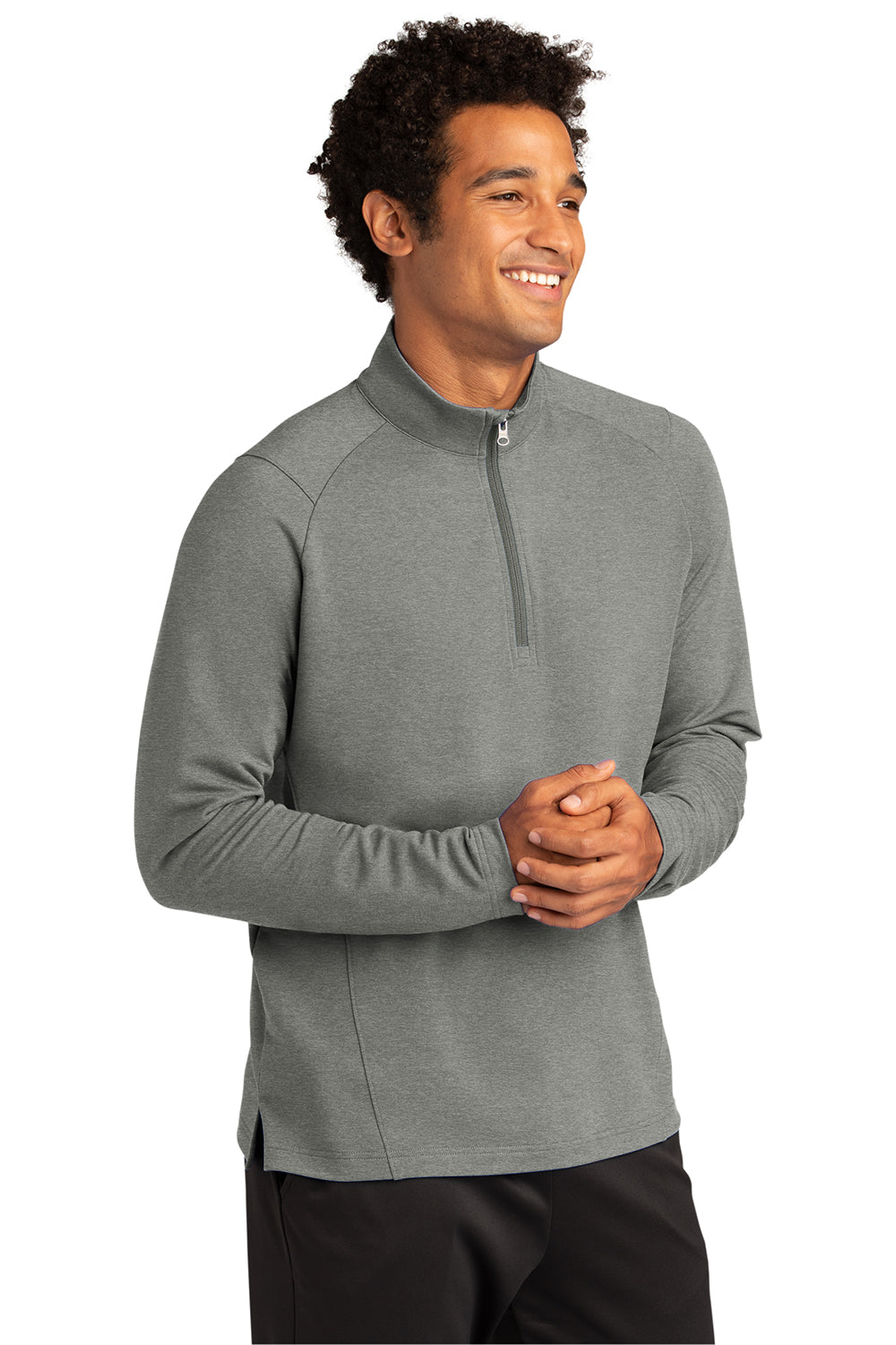 Sport-Tek ST561 Mens Flex Fleece Moisture Wicking 1/4 Zip Sweatshirt Heather Light Grey Model 3q