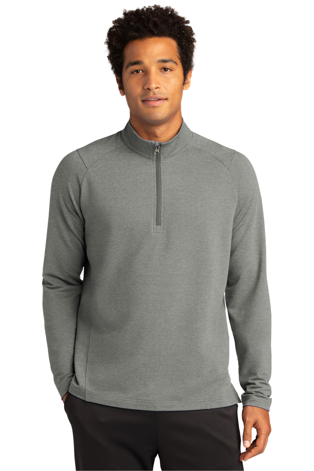 Sport-Tek ST561 Mens Flex Fleece Moisture Wicking 1/4 Zip Sweatshirt Heather Light Grey Model Front