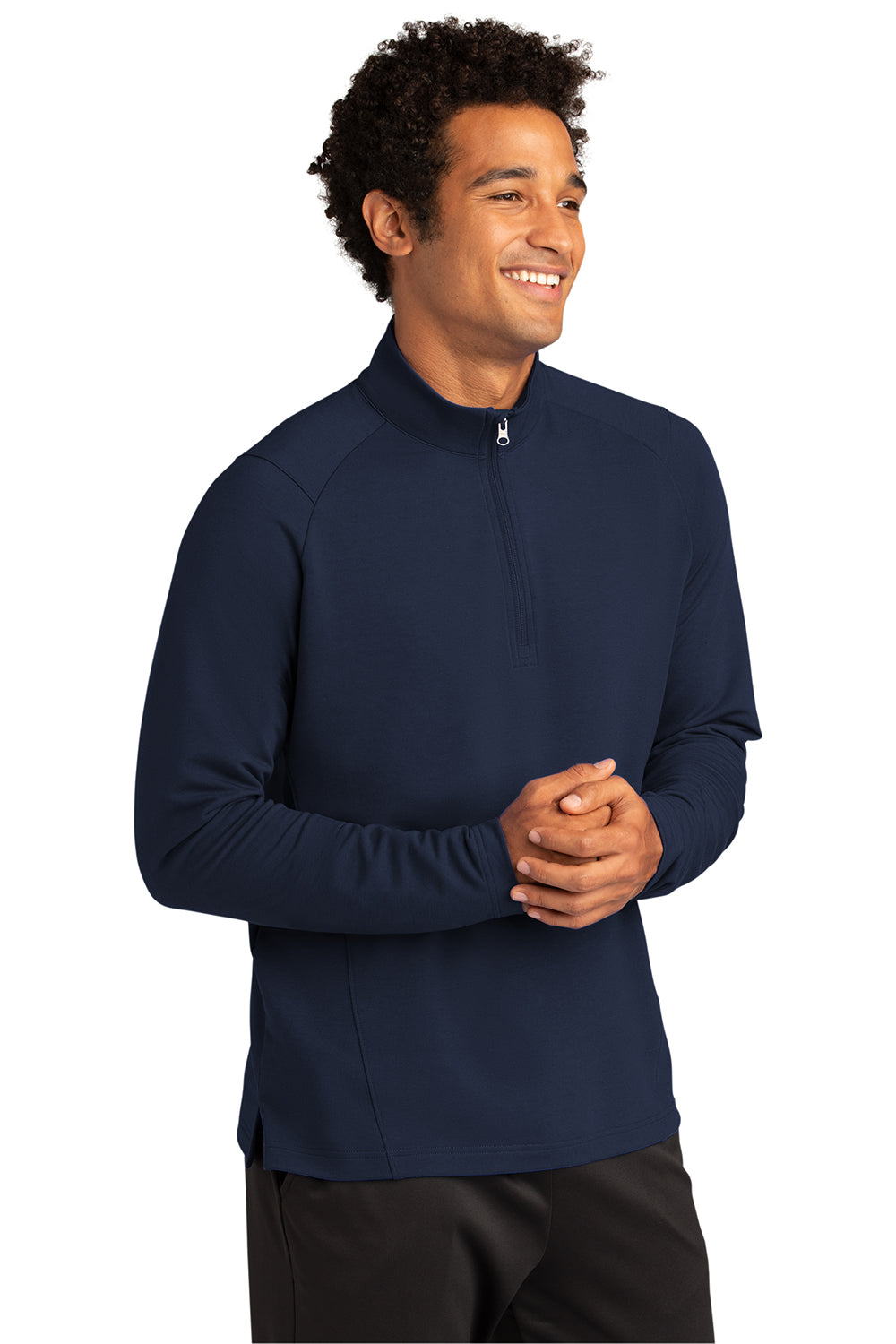 Sport-Tek ST561 Mens Flex Fleece Moisture Wicking 1/4 Zip Sweatshirt True Navy Blue Model 3q