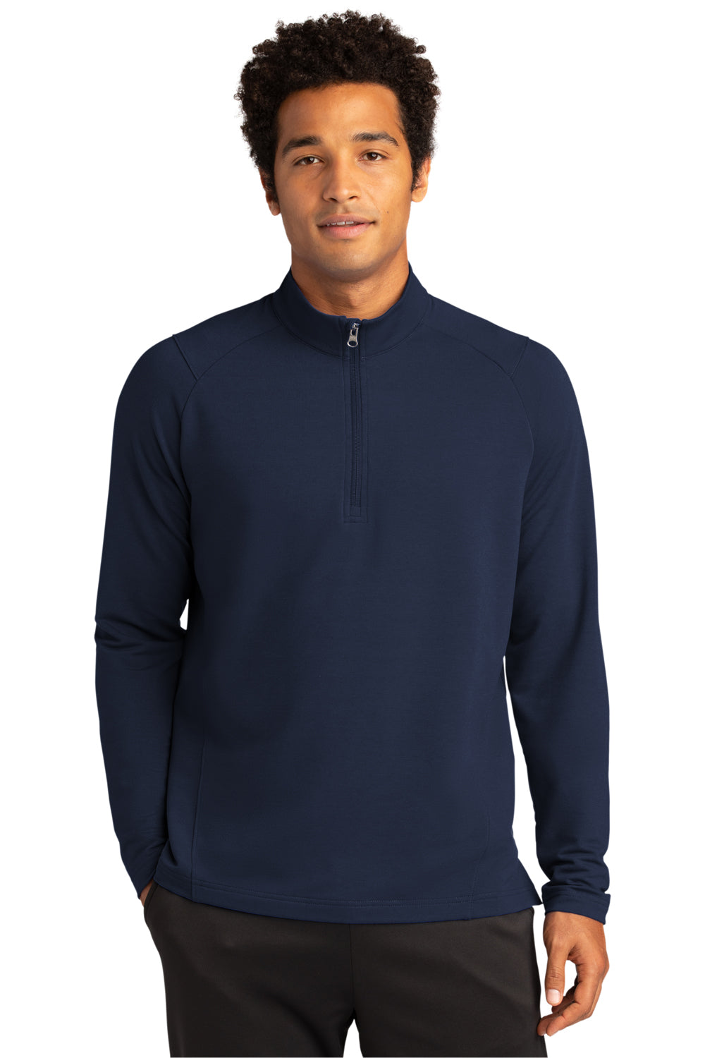 Sport-Tek ST561 Mens Flex Fleece Moisture Wicking 1/4 Zip Sweatshirt True Navy Blue Model Front