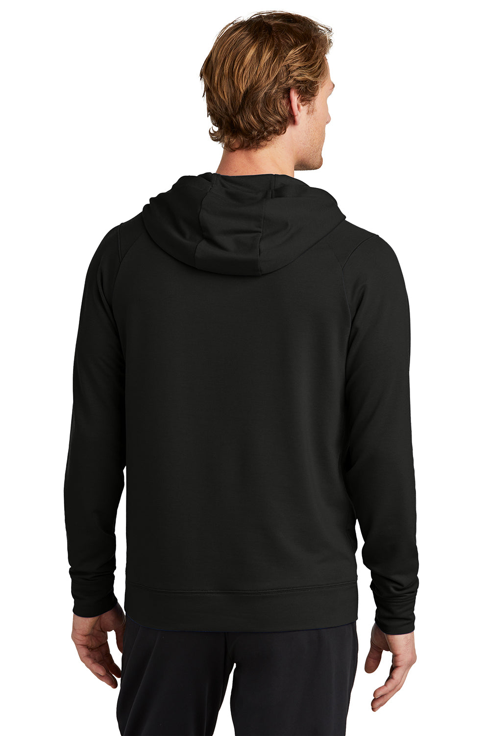 Sport-Tek ST562 Mens Flex Fleece Moisture Wicking Hooded Sweatshirt Hoodie Black Model Back