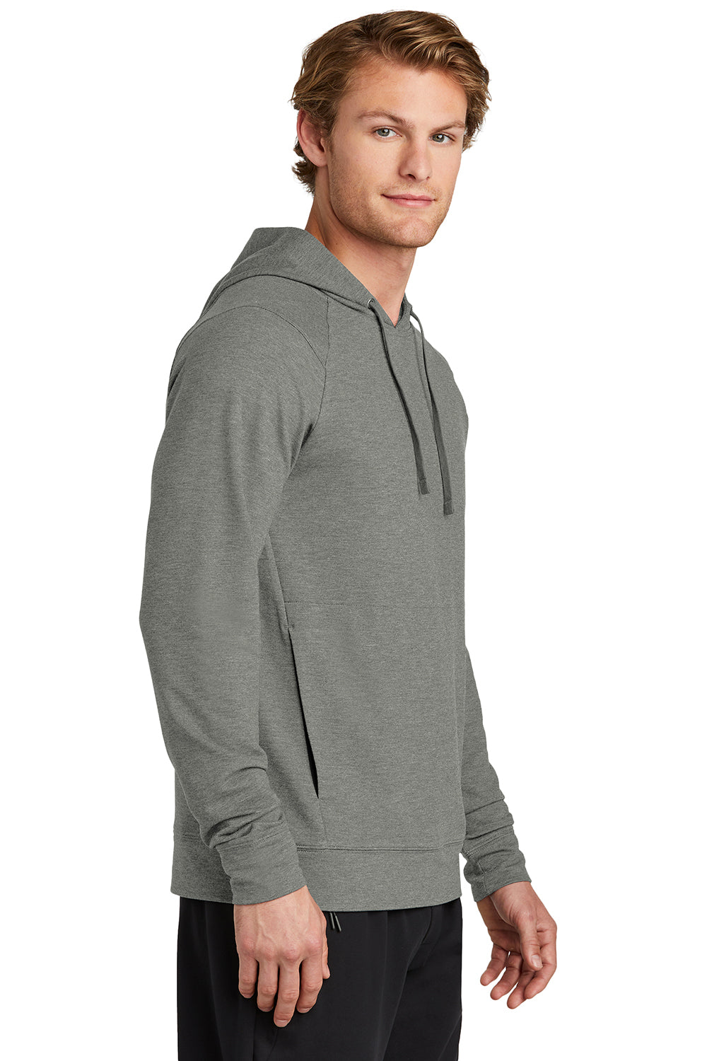 Sport-Tek ST562 Mens Flex Fleece Moisture Wicking Hooded Sweatshirt Hoodie Heather Light Grey Model Side