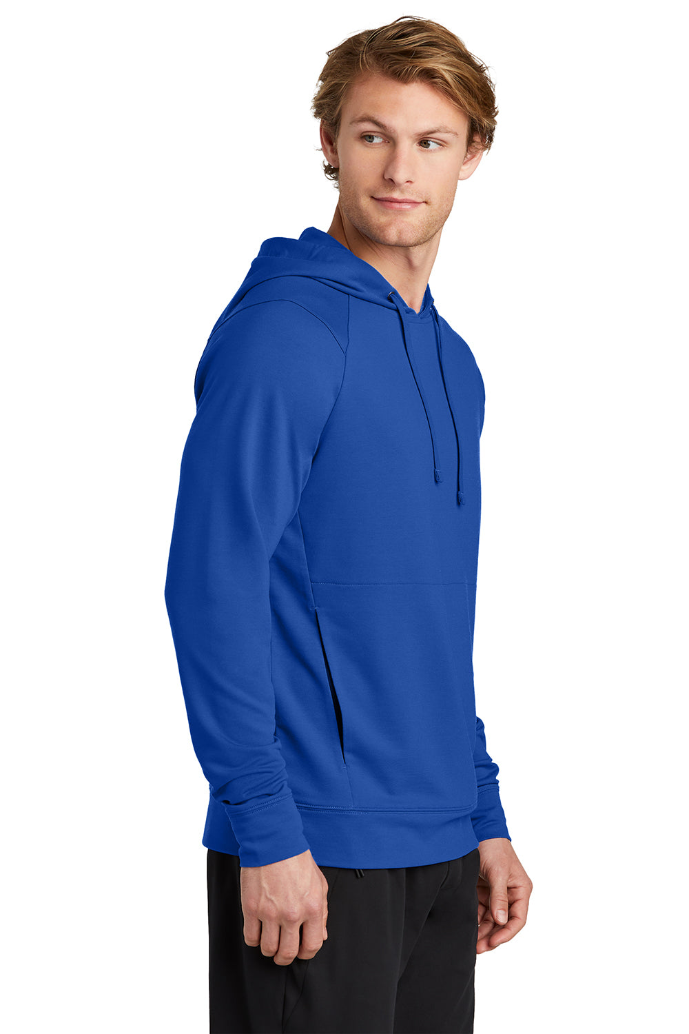 Sport-Tek ST562 Mens Flex Fleece Moisture Wicking Hooded Sweatshirt Hoodie True Royal Blue Model Side