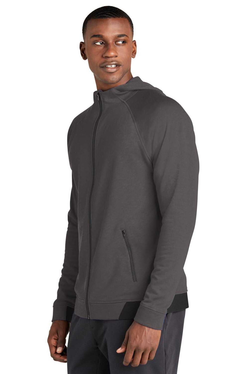 Sport-Tek ST570 Mens Strive PosiCharge Full Zip Hooded Sweatshirt Hoodie Graphite Grey Model 3q