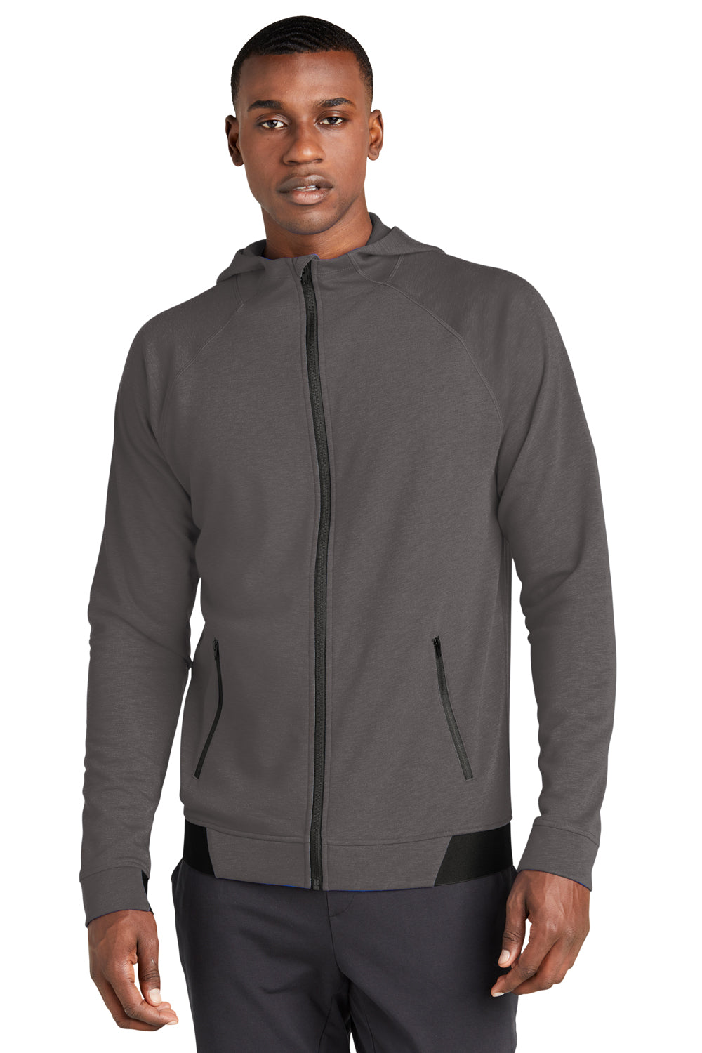 Sport-Tek ST570 Mens Strive PosiCharge Full Zip Hooded Sweatshirt Hoodie Graphite Grey Model Front