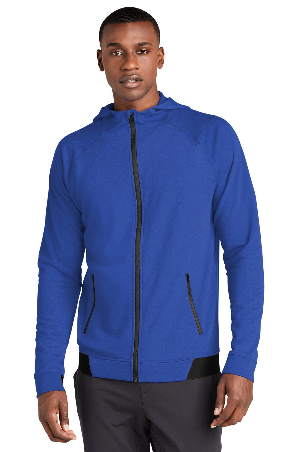 Sport-Tek ST570 Mens Strive PosiCharge Full Zip Hooded Sweatshirt Hoodie True Royal Blue Model Front