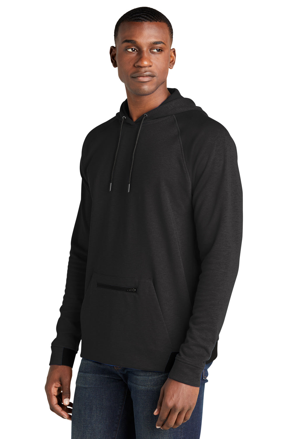 Sport-Tek ST571 Mens Strive PosiCharge Hooded Sweatshirt Hoodie Black Model 3q