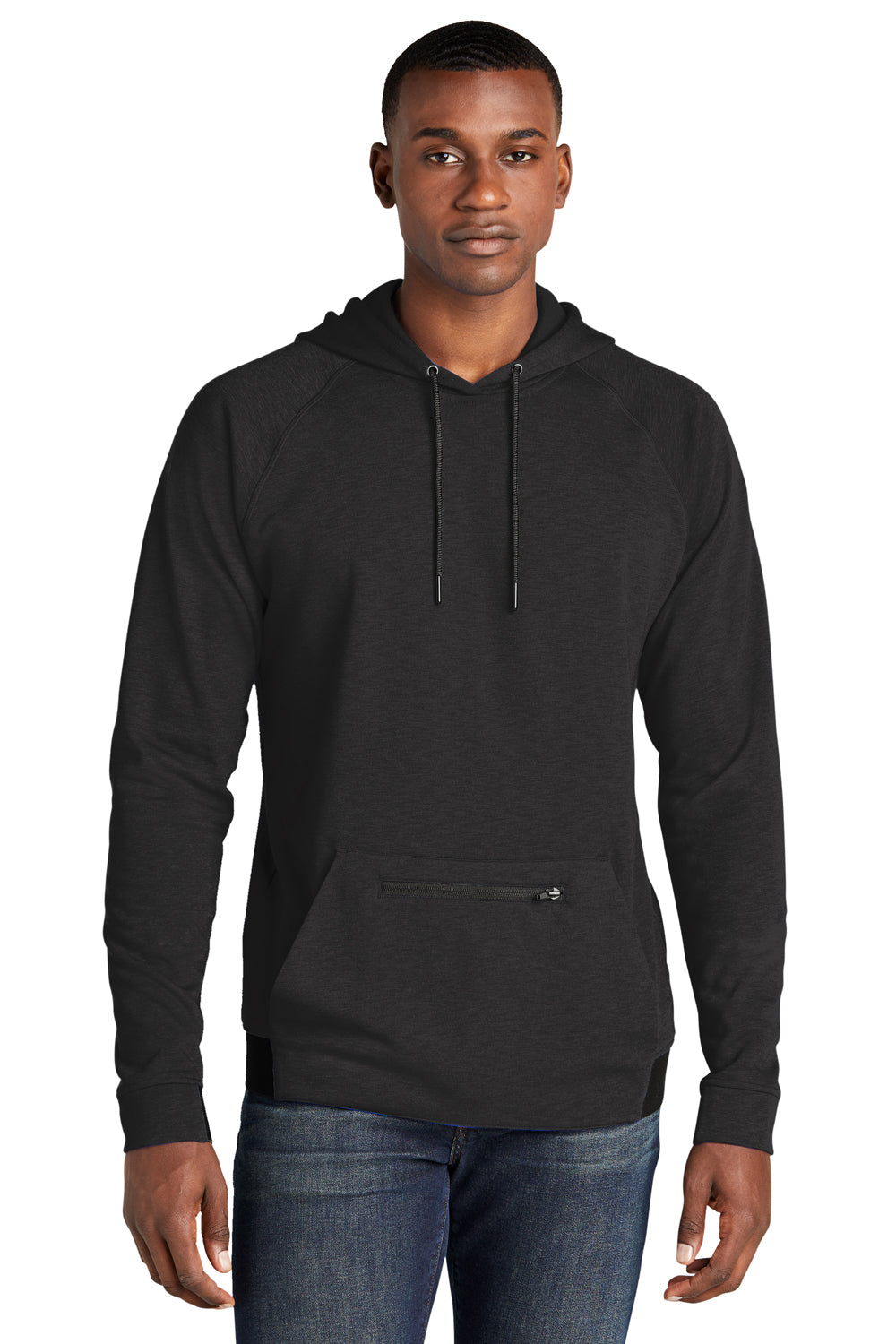 Sport-Tek ST571 Mens Strive PosiCharge Hooded Sweatshirt Hoodie Black Model Front