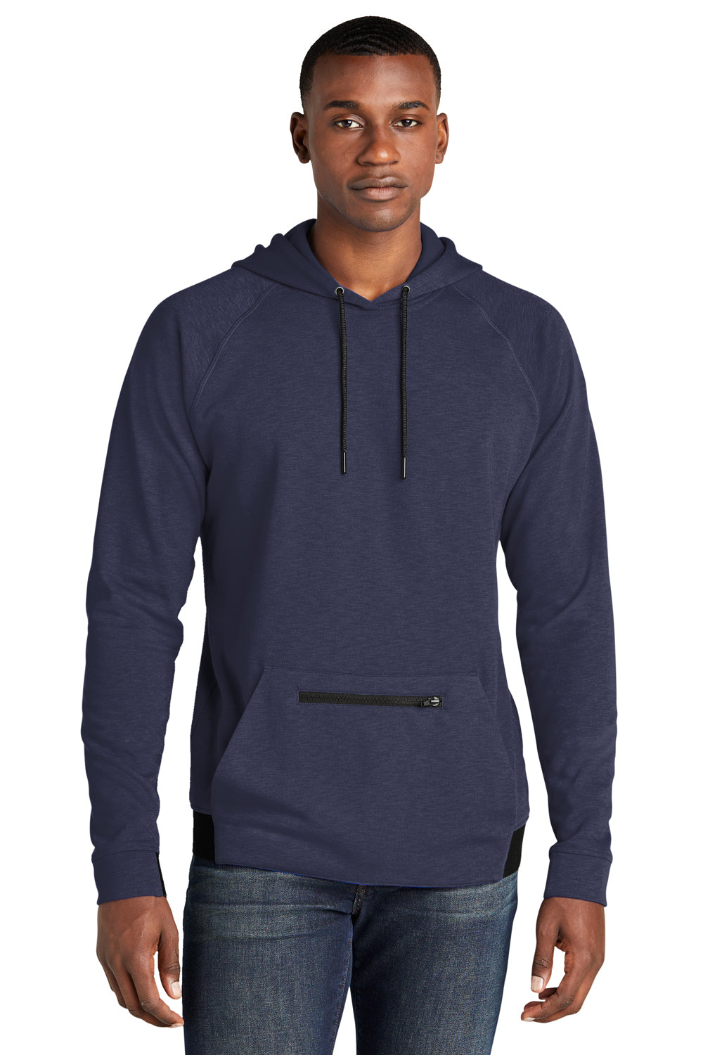 Sport-Tek ST571 Mens Strive PosiCharge Hooded Sweatshirt Hoodie True Navy Blue Model Front