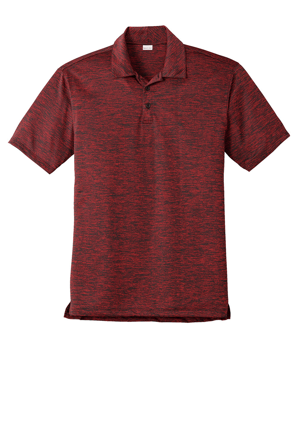 Sport-Tek ST590 Mens Electric Heather Moisture Wicking Short Sleeve Polo Shirt Deep Red/Black Electric Flat Front