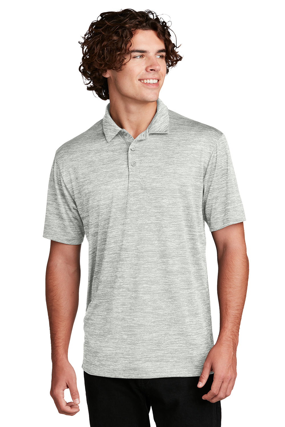 Sport-Tek ST590 Mens Electric Heather Moisture Wicking Short Sleeve Polo Shirt Silver Grey Electric Model Front