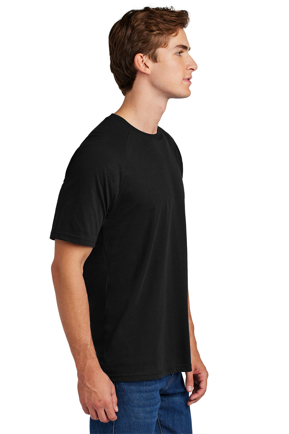 Sport-Tek ST6040 Mens Halftime Raglan Short Sleeve Crewneck T-Shirt Black Model Side