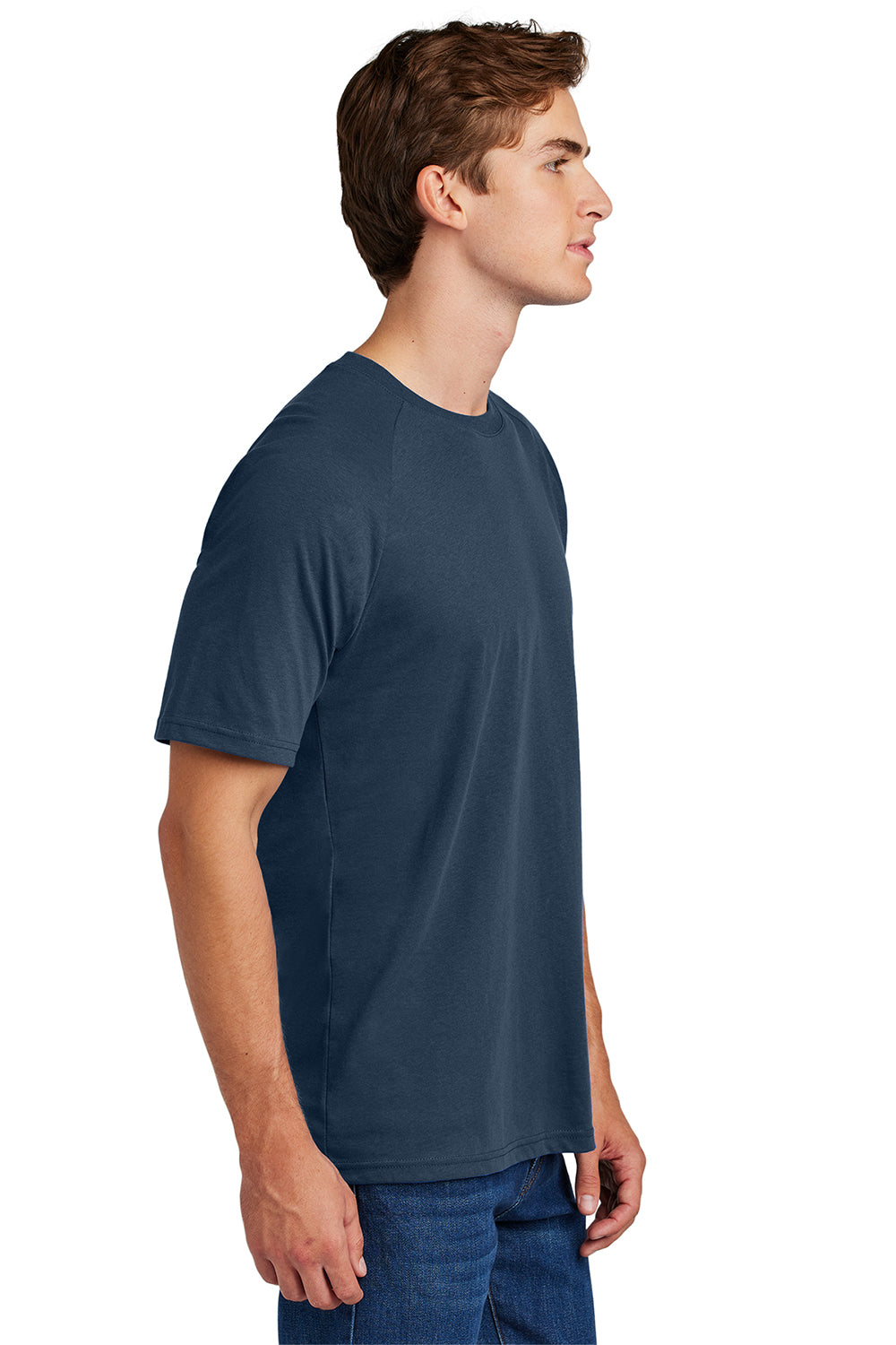 Sport-Tek ST6040 Mens Halftime Raglan Short Sleeve Crewneck T-Shirt True Navy Blue Model Side