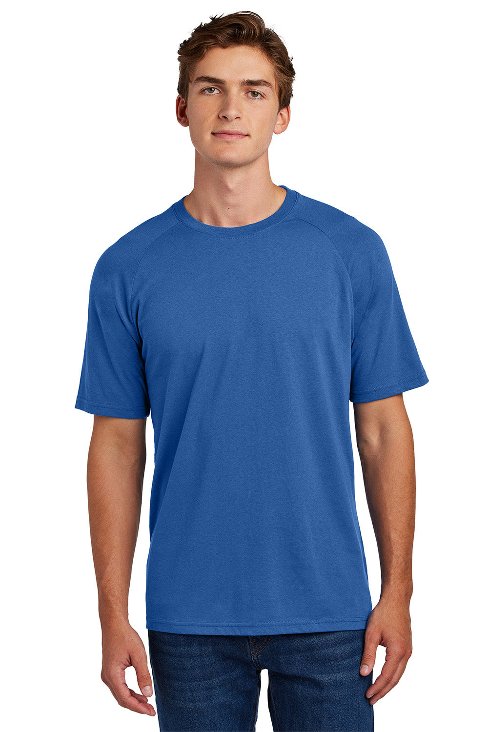 Sport-Tek ST6040 Mens Halftime Raglan Short Sleeve Crewneck T-Shirt True Royal Blue Model Front