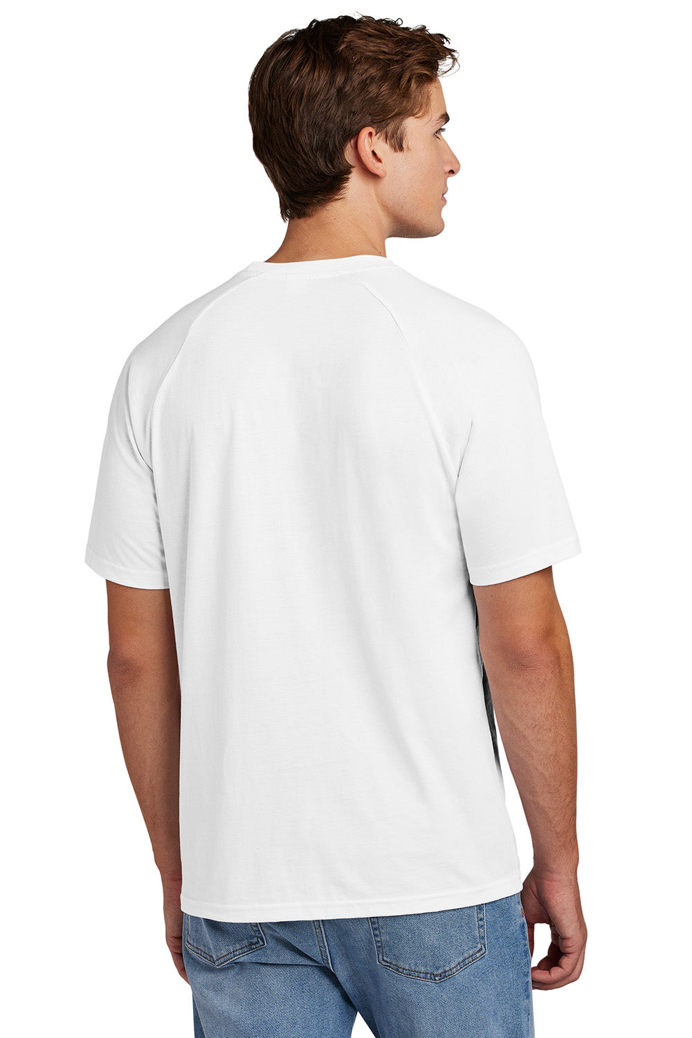 Sport-Tek ST6040 Mens Halftime Raglan Short Sleeve Crewneck T-Shirt White Model Back