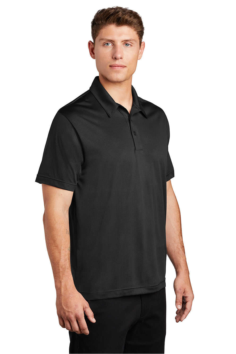 Sport-Tek ST630 Mens Tough Moisture Wicking Short Sleeve Polo Shirt Black Model 3q