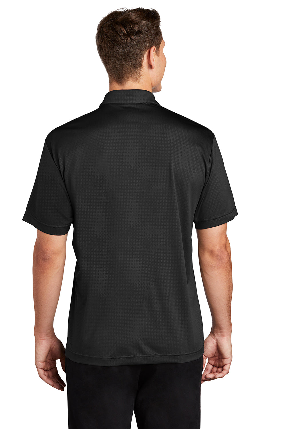 Sport-Tek ST630 Mens Tough Moisture Wicking Short Sleeve Polo Shirt Black Model Back