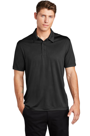 Sport-Tek ST630 Mens Tough Moisture Wicking Short Sleeve Polo Shirt Black Model Front