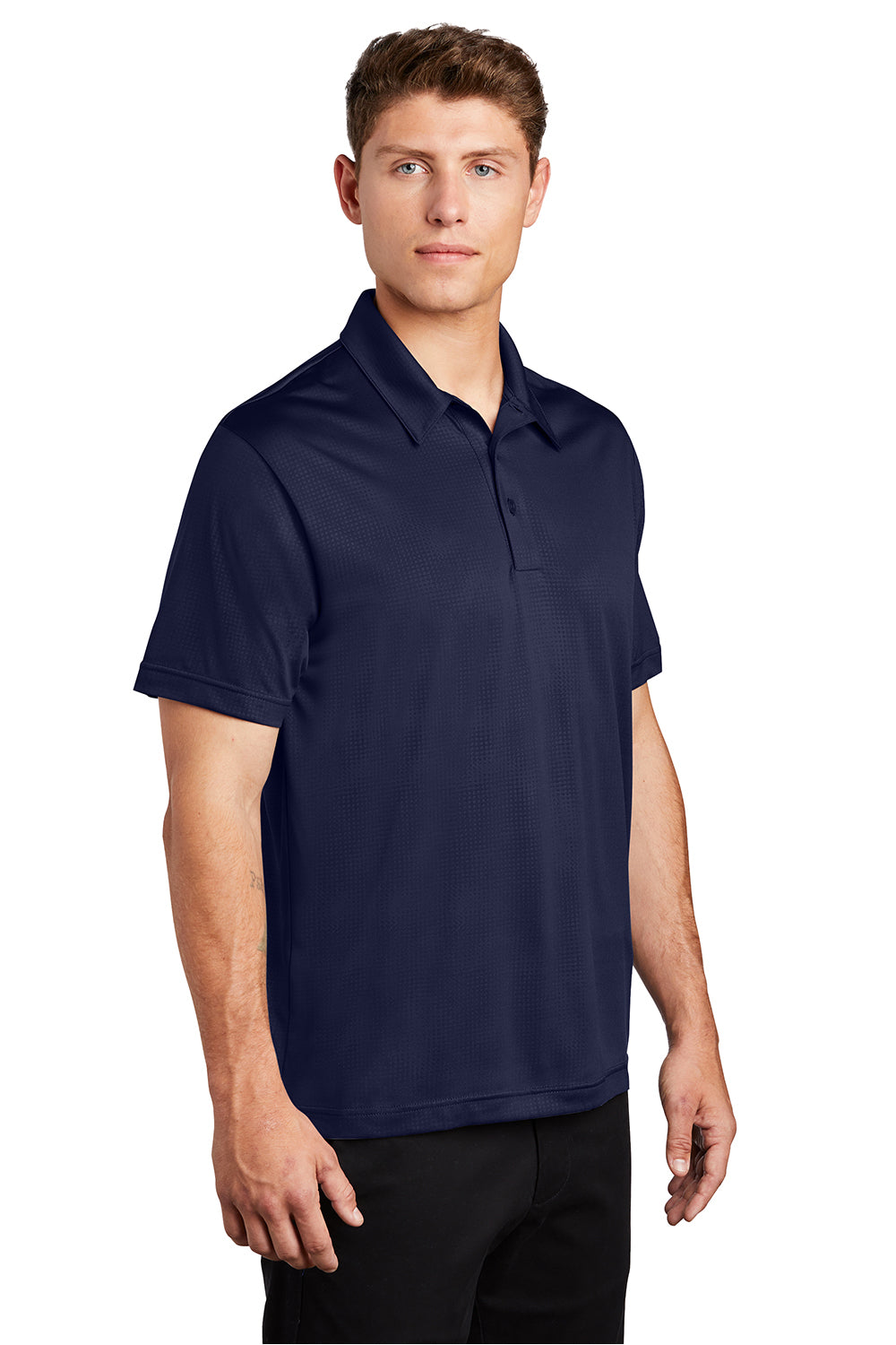 Sport-Tek ST630 Mens Tough Moisture Wicking Short Sleeve Polo Shirt True Navy Blue Model 3q