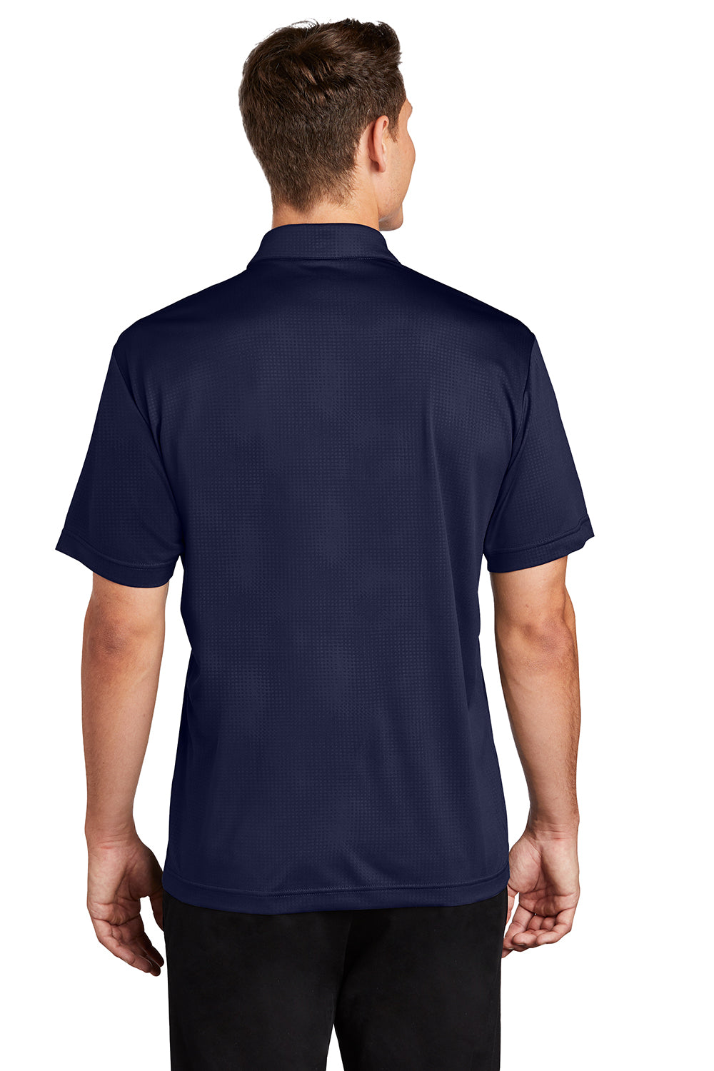 Sport-Tek ST630 Mens Tough Moisture Wicking Short Sleeve Polo Shirt True Navy Blue Model Back