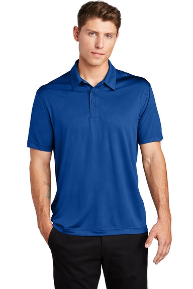 Sport-Tek ST630 Mens Tough Moisture Wicking Short Sleeve Polo Shirt True Royal Blue Model Front