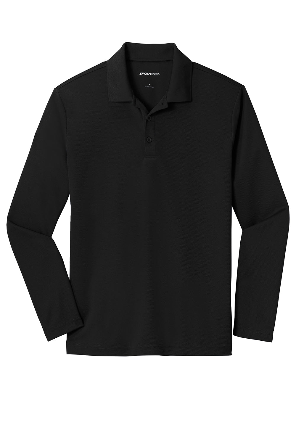 Sport-Tek ST640LS Mens RacerMesh Moisture Wicking Long Sleeve Polo Shirt Black Flat Front