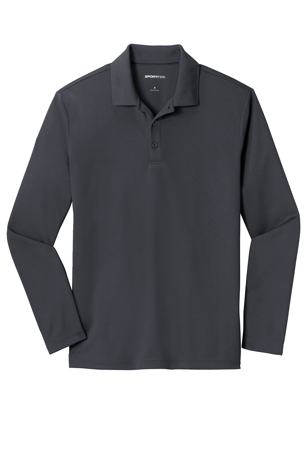 Sport-Tek ST640LS Mens RacerMesh Moisture Wicking Long Sleeve Polo Shirt Graphite Grey Flat Front