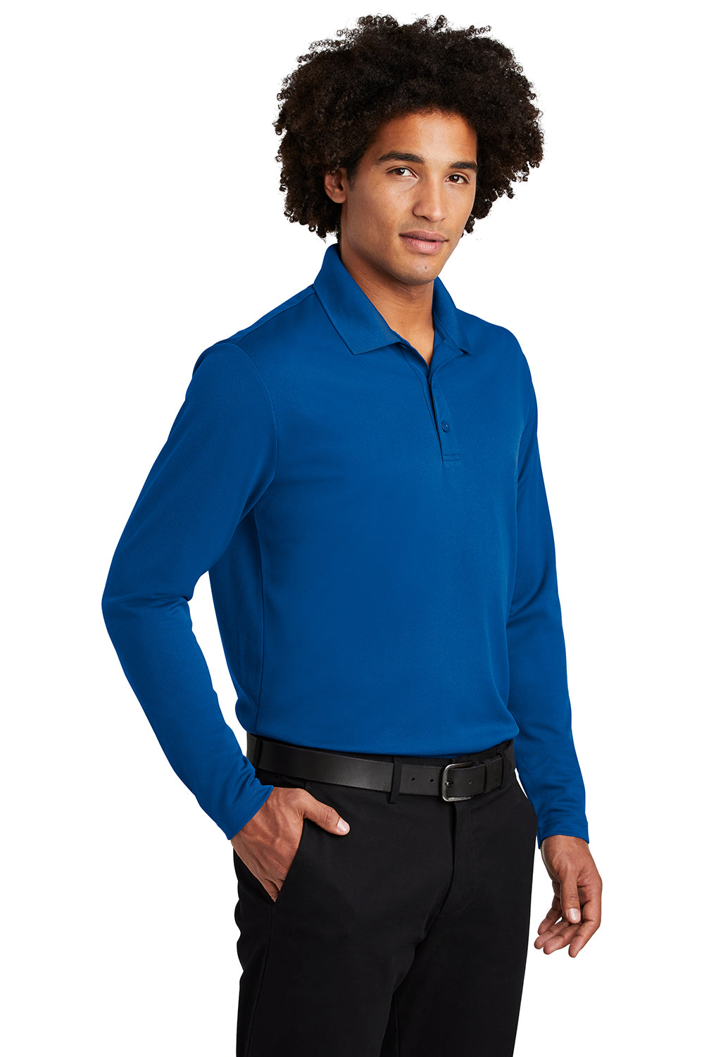 Sport-Tek ST640LS Mens RacerMesh Moisture Wicking Long Sleeve Polo Shirt True Royal Blue Model 3q