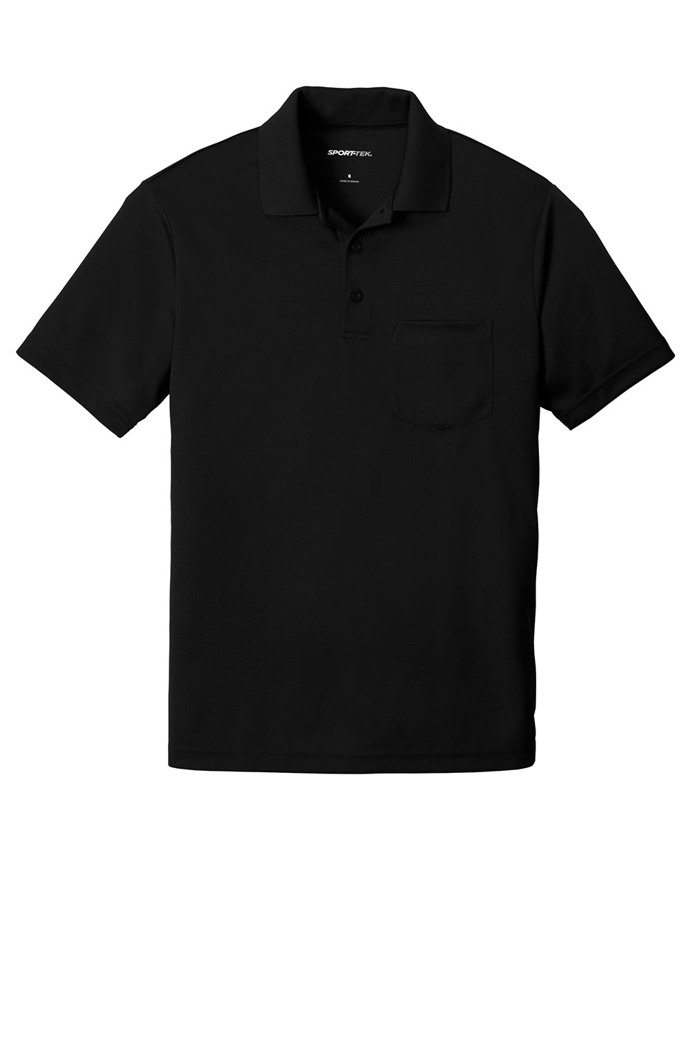 Sport-Tek ST640P Mens RacerMesh Moisture Wicking Short Sleeve Polo Shirt w/ Pocket Black Flat Front