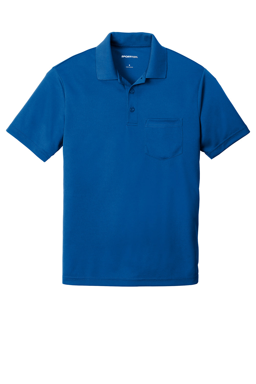 Sport-Tek ST640P Mens RacerMesh Moisture Wicking Short Sleeve Polo Shirt w/ Pocket True Royal Blue Flat Front