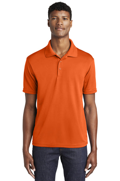 Sport-Tek ST640 Mens RacerMesh Moisture Wicking Short Sleeve Polo Shirt Deep Orange Model Front