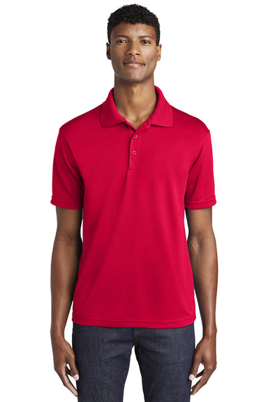 Sport-Tek ST640 Mens RacerMesh Moisture Wicking Short Sleeve Polo Shirt Deep Red Model Front