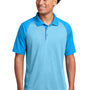 Sport-Tek Mens RacerMesh Moisture Wicking Short Sleeve Polo Shirt - Heather Pond Blue/Pond Blue