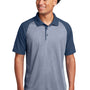 Sport-Tek Mens RacerMesh Moisture Wicking Short Sleeve Polo Shirt - Heather True Navy Blue/True Navy Blue