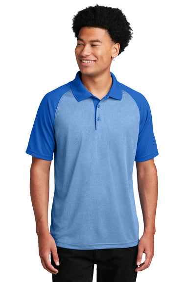 Sport-Tek ST641 Mens RacerMesh Moisture Wicking Short Sleeve Polo Shirt Heather True Royal Blue/True Royal Blue Model Front