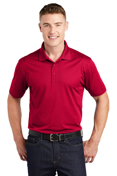 Sport-Tek ST650/TST650 Mens Sport-Wick Moisture Wicking Short Sleeve Polo Shirt Deep Red Model Front