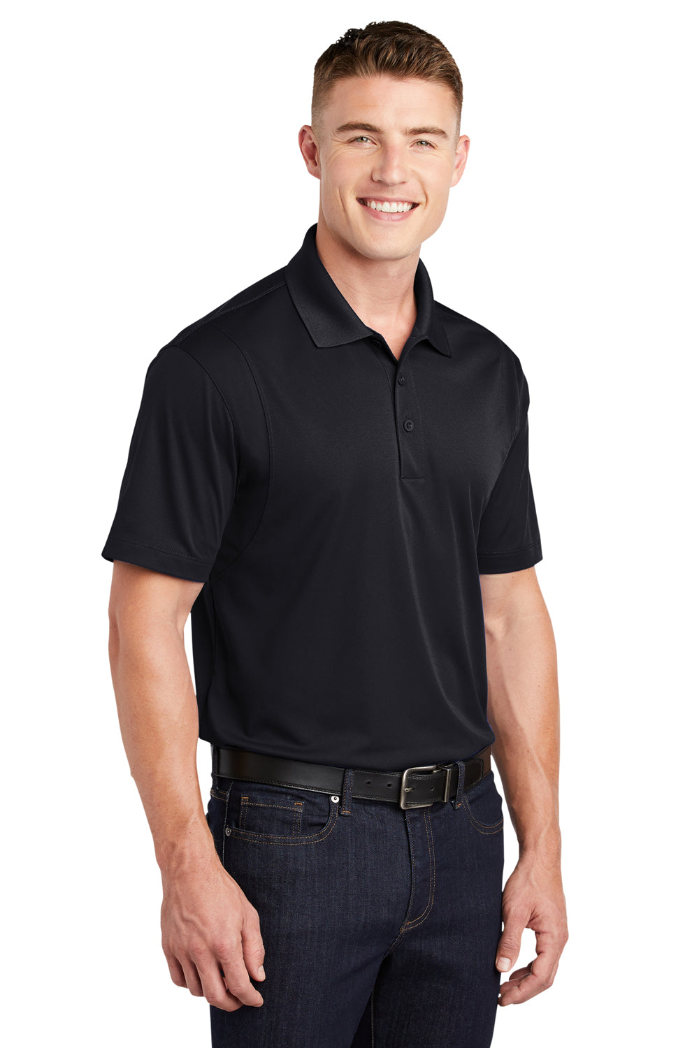 Sport-Tek ST650/TST650 Mens Sport-Wick Moisture Wicking Short Sleeve Polo Shirt Black Model 3q