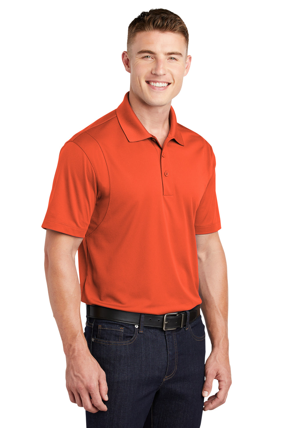 Sport-Tek ST650/TST650 Mens Sport-Wick Moisture Wicking Short Sleeve Polo Shirt Deep Orange Model 3q