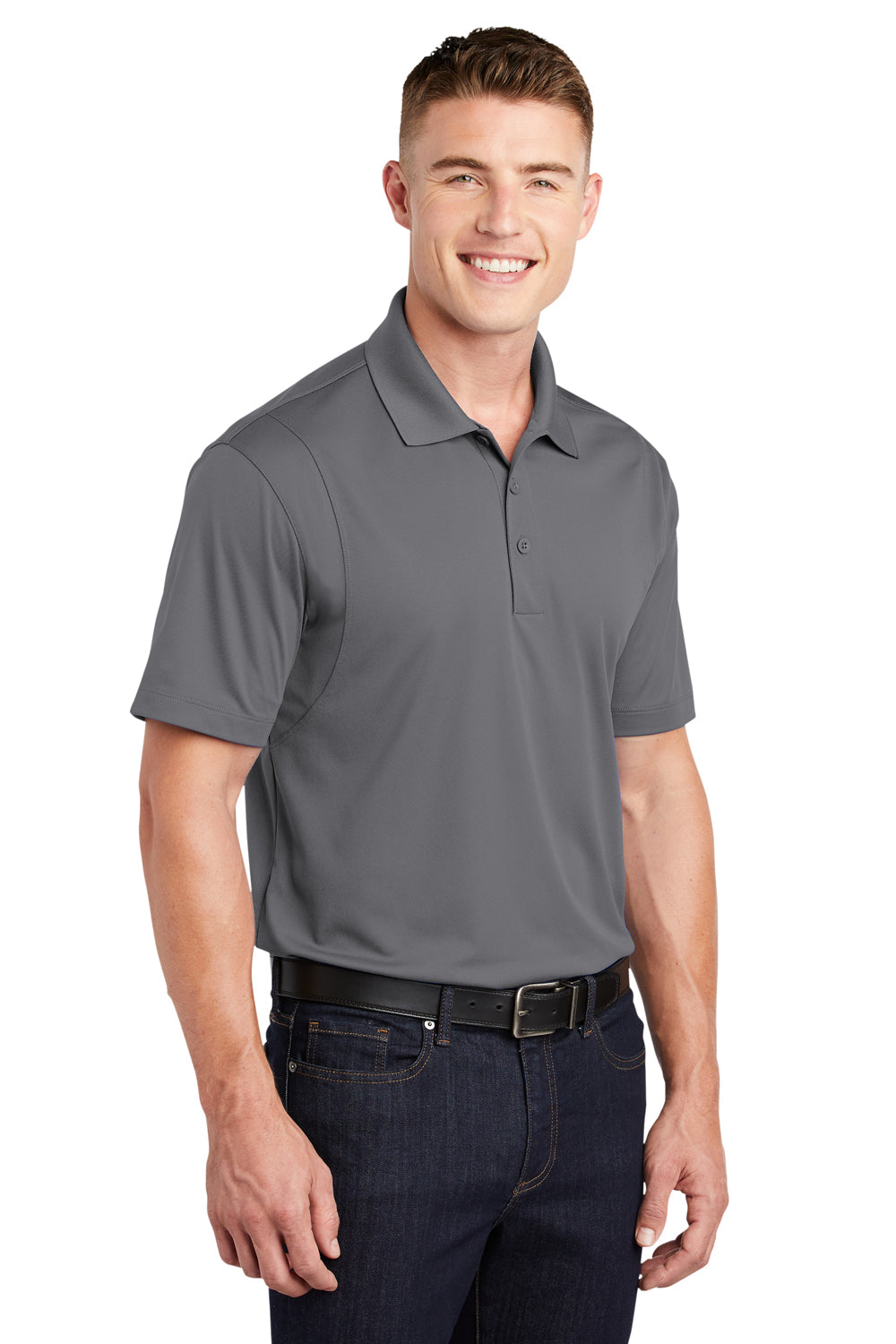 Sport-Tek ST650/TST650 Mens Sport-Wick Moisture Wicking Short Sleeve Polo Shirt Concrete Grey Model 3q