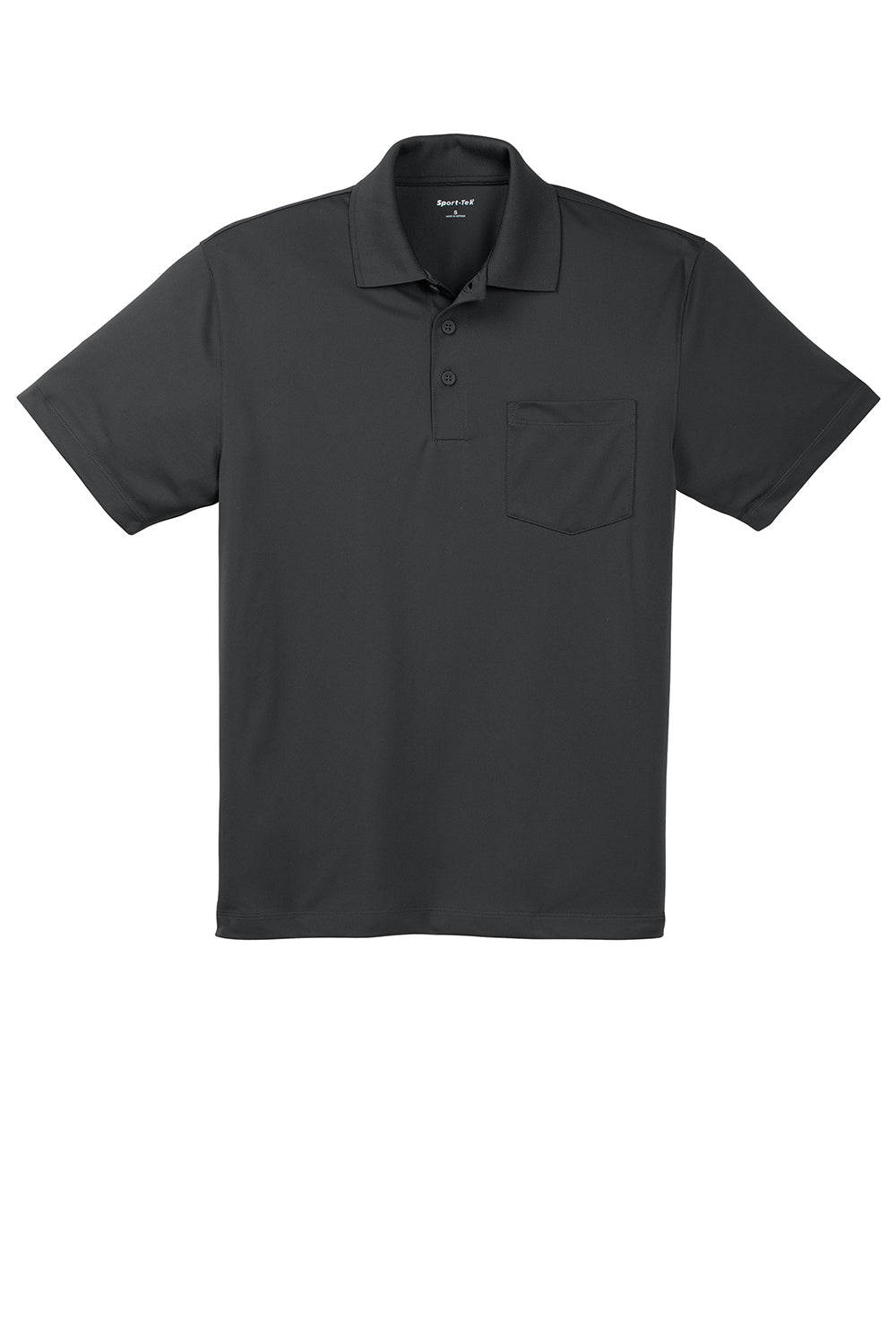 Sport-Tek ST651 Mens Sport-Wick Moisture Wicking Short Sleeve Polo Shirt w/ Pocket Iron Grey Flat Front