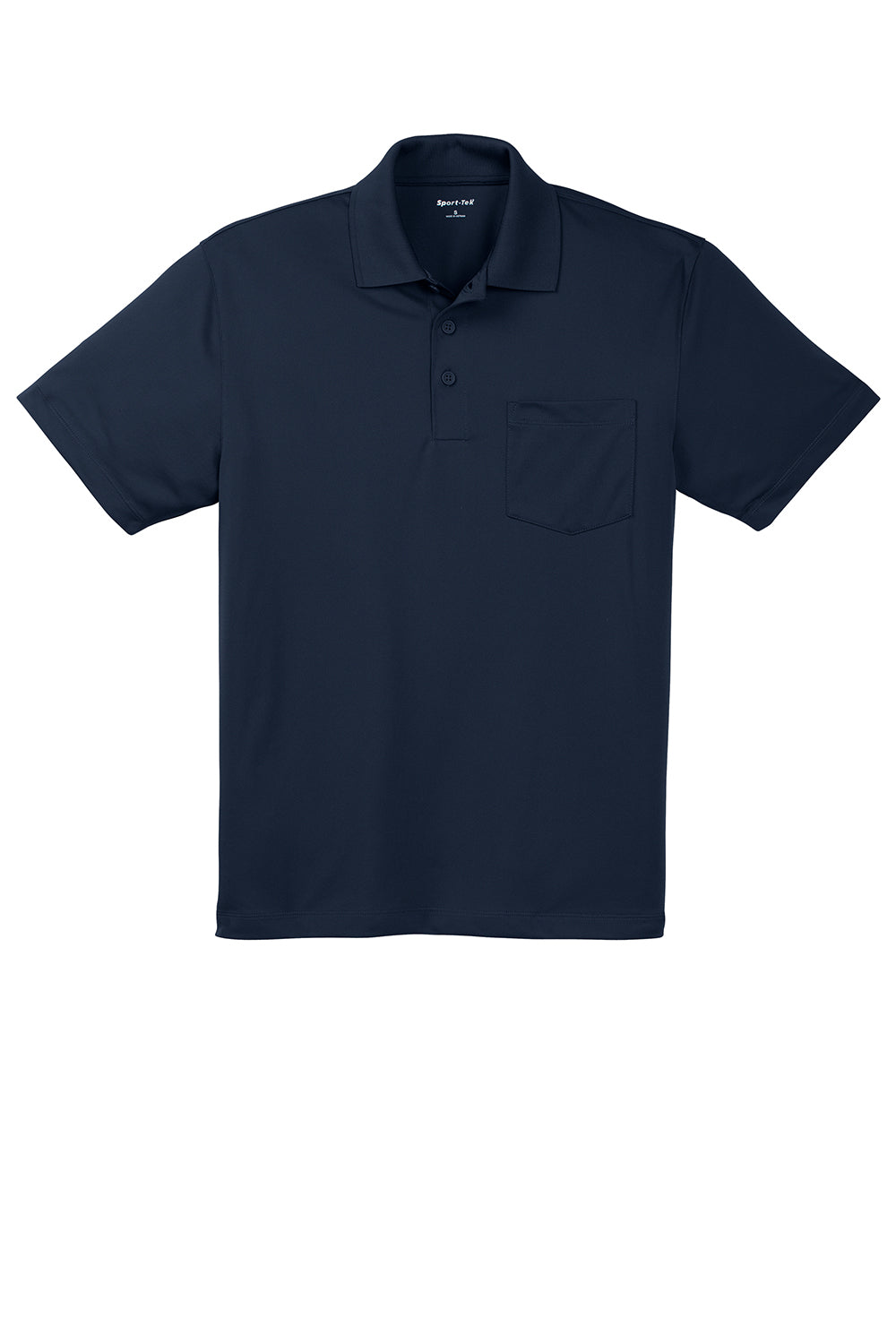 Sport-Tek ST651 Mens Sport-Wick Moisture Wicking Short Sleeve Polo Shirt w/ Pocket True Navy Blue Flat Front