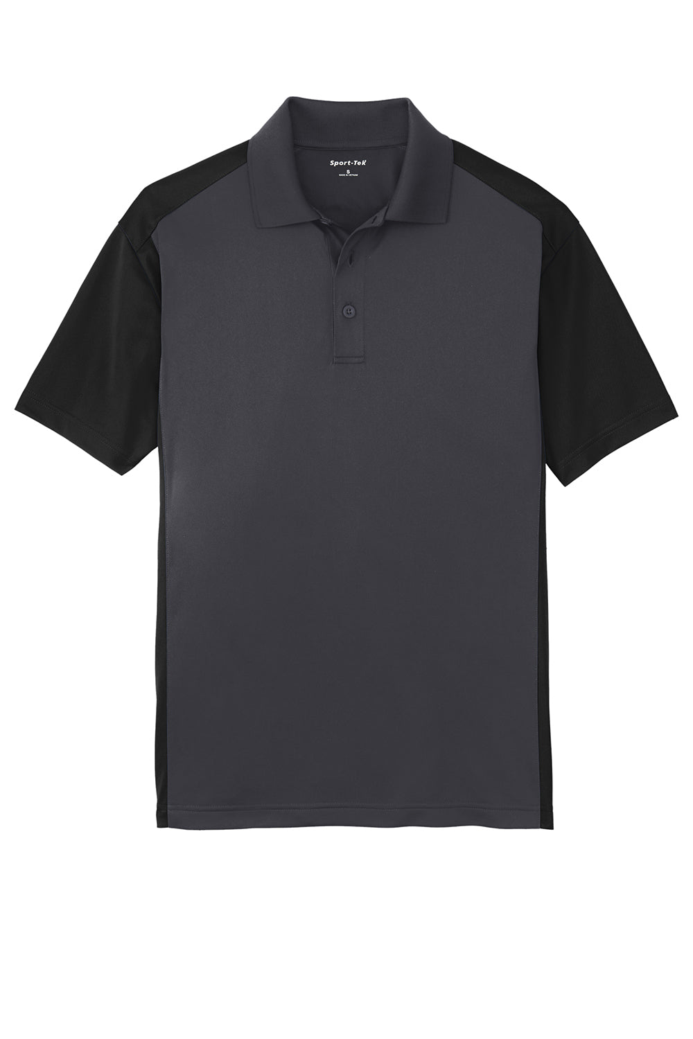 Sport-Tek ST652 Mens Sport-Wick Moisture Wicking Short Sleeve Polo Shirt Iron Grey/Black Flat Front