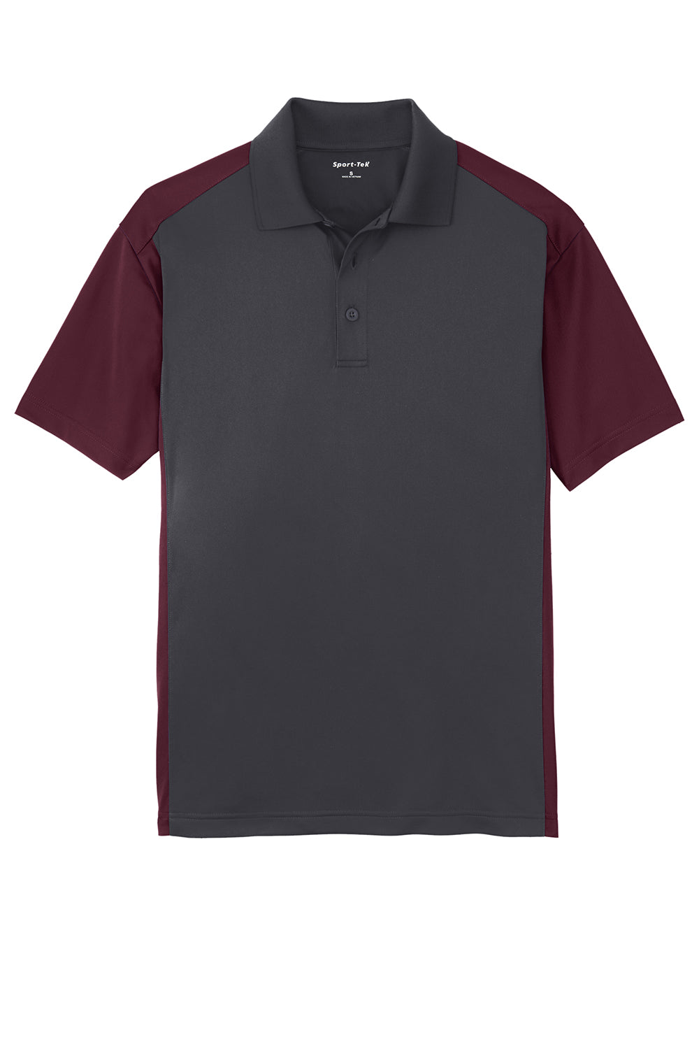 Sport-Tek ST652 Mens Sport-Wick Moisture Wicking Short Sleeve Polo Shirt Iron Grey/Maroon Flat Front