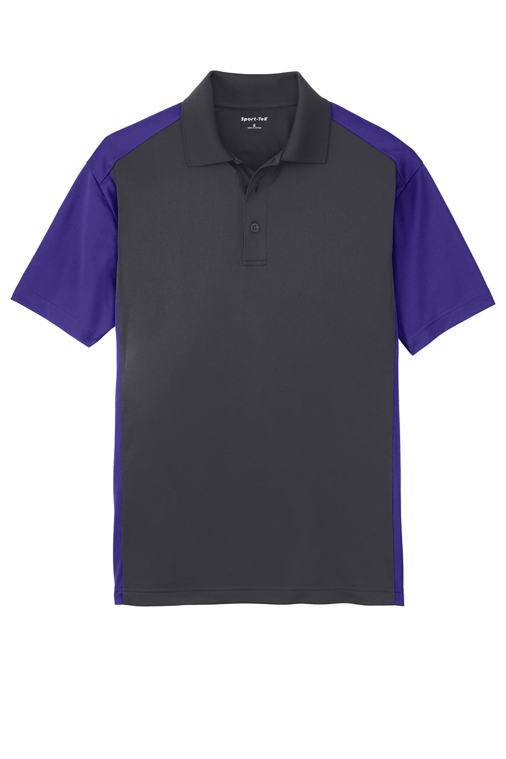 Sport-Tek ST652 Mens Sport-Wick Moisture Wicking Short Sleeve Polo Shirt Iron Grey/Purple Flat Front