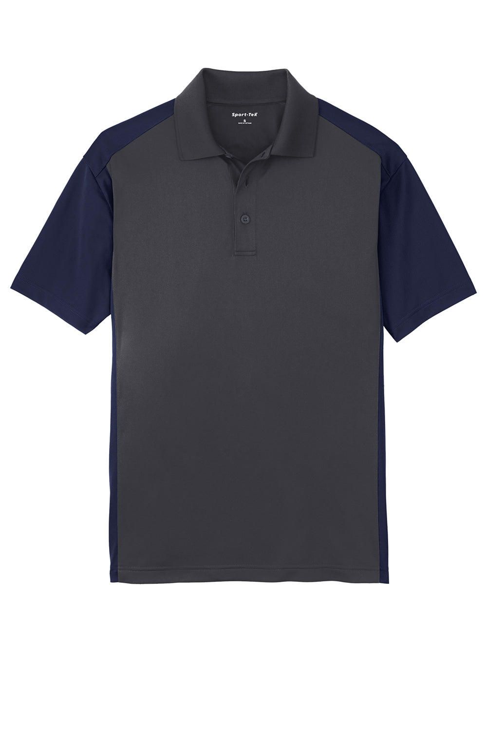 Sport-Tek ST652 Mens Sport-Wick Moisture Wicking Short Sleeve Polo Shirt Iron Grey/True Navy Blue Flat Front