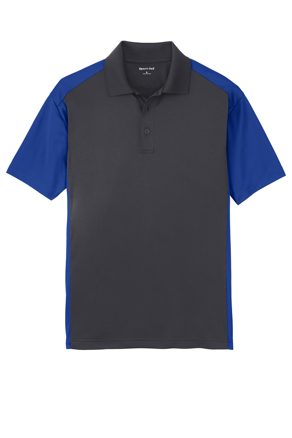 Sport-Tek ST652 Mens Sport-Wick Moisture Wicking Short Sleeve Polo Shirt Iron Grey/True Royal Blue Flat Front