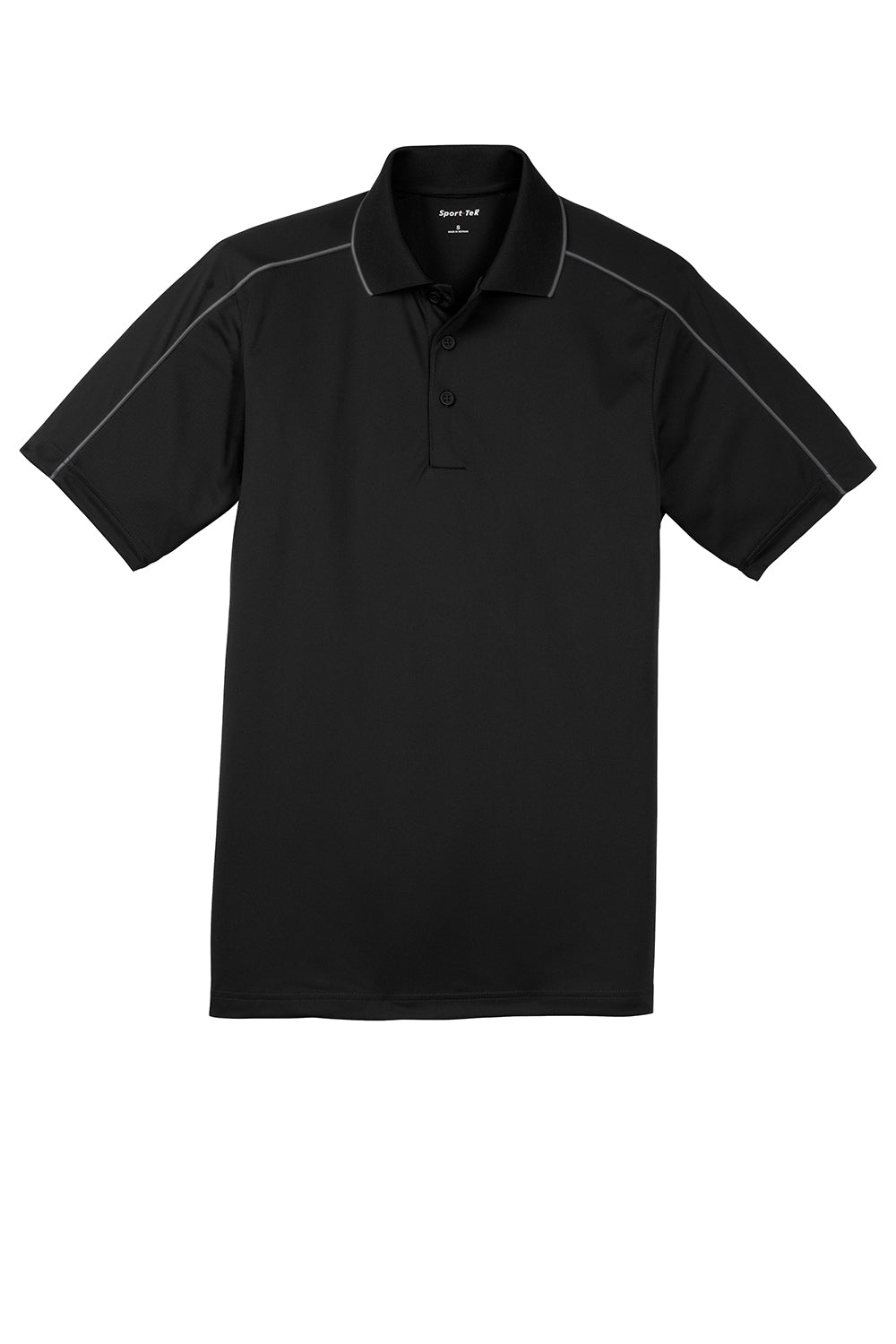 Sport-Tek ST653 Mens Sport-Wick Moisture Wicking Short Sleeve Polo Shirt Black/Iron Grey Flat Front