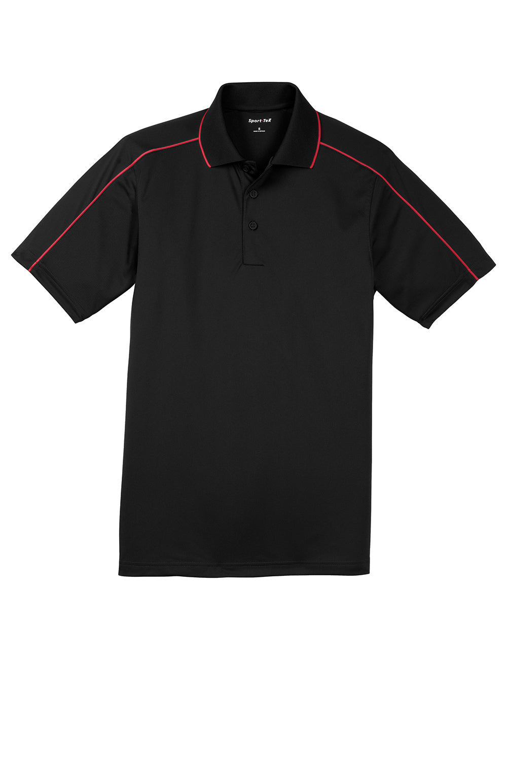 Sport-Tek ST653 Mens Sport-Wick Moisture Wicking Short Sleeve Polo Shirt Black/True Red Flat Front